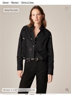 J Crew Black Ethienne Sequin-Embellished Cropped Button-Up Shirt XXL